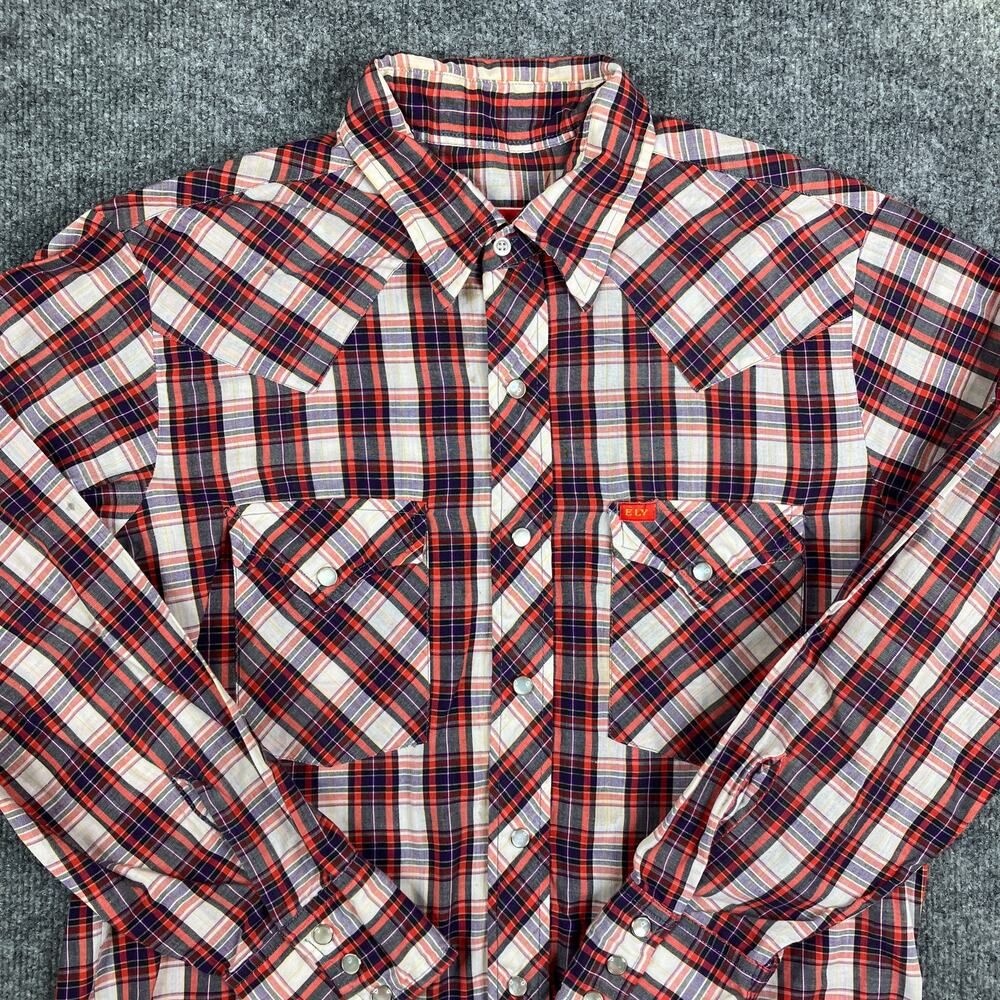 Ely Plains Shirt Mens Size M Western Pearl Snap Plaid Cowboy Rodeo Style‎